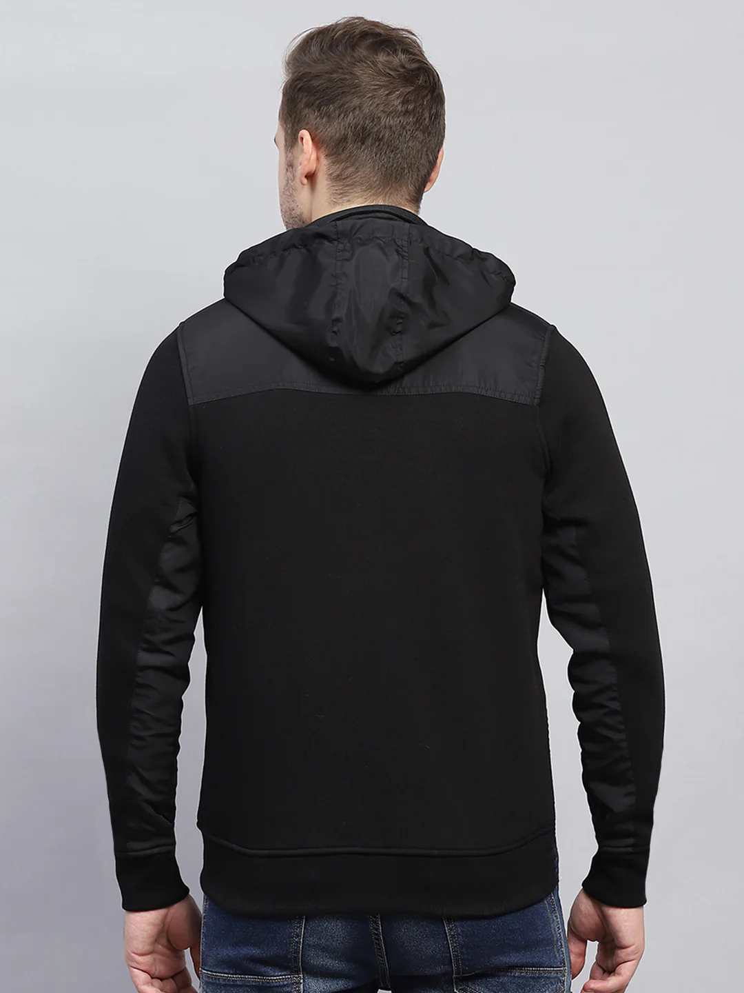 Men Black Solid Detachable Hood Full Sleeve Sweatshirt - Image 5