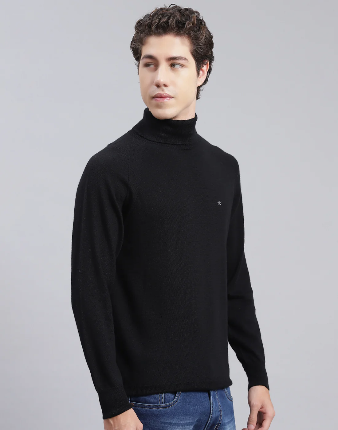 Men Black Solid High Neck Full Sleeve Pullover - Image 4