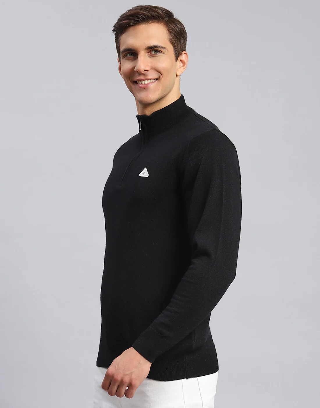 Men Black Solid High Neck Full Sleeve Pullover - Image 3