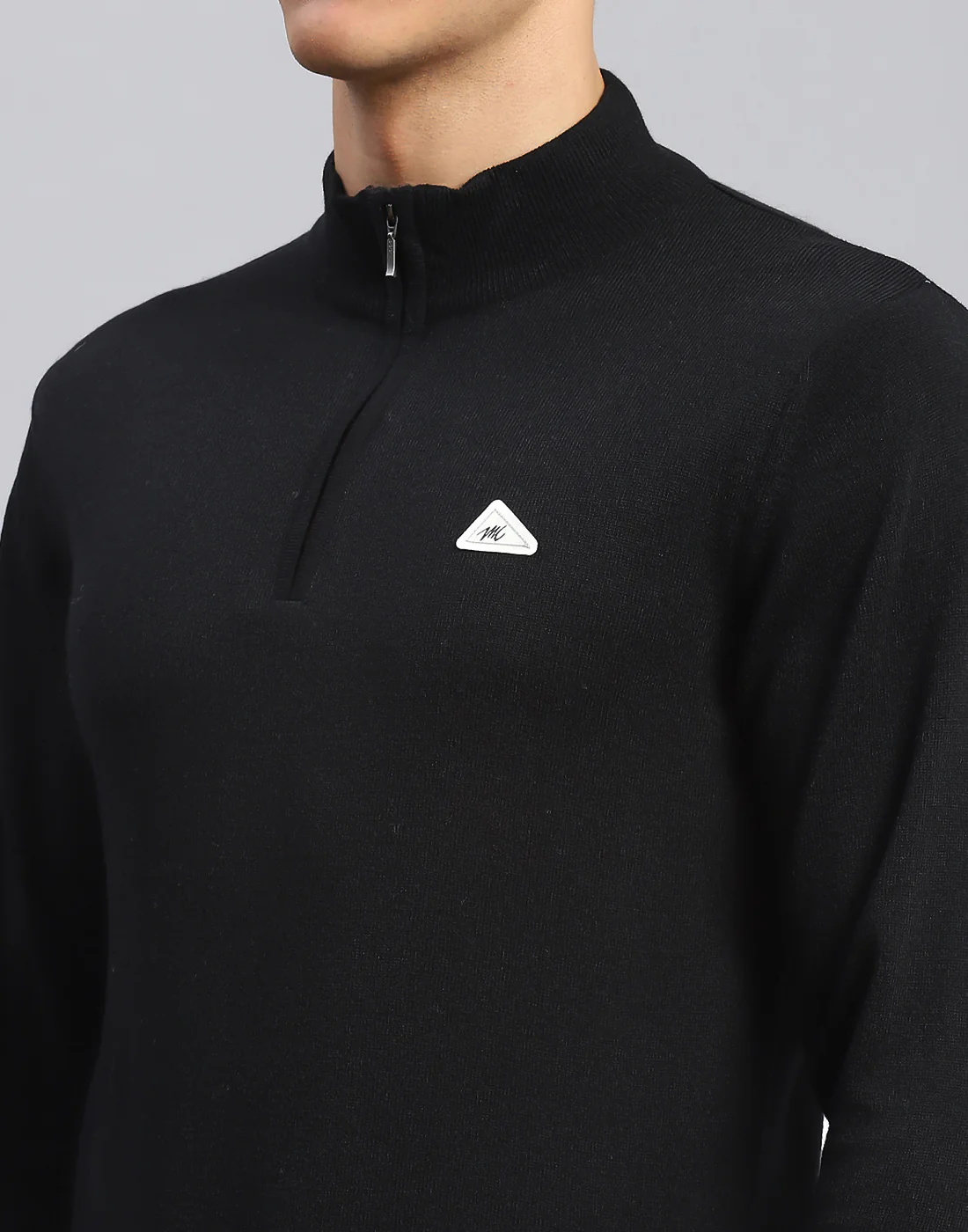 Men Black Solid High Neck Full Sleeve Pullover - Image 6