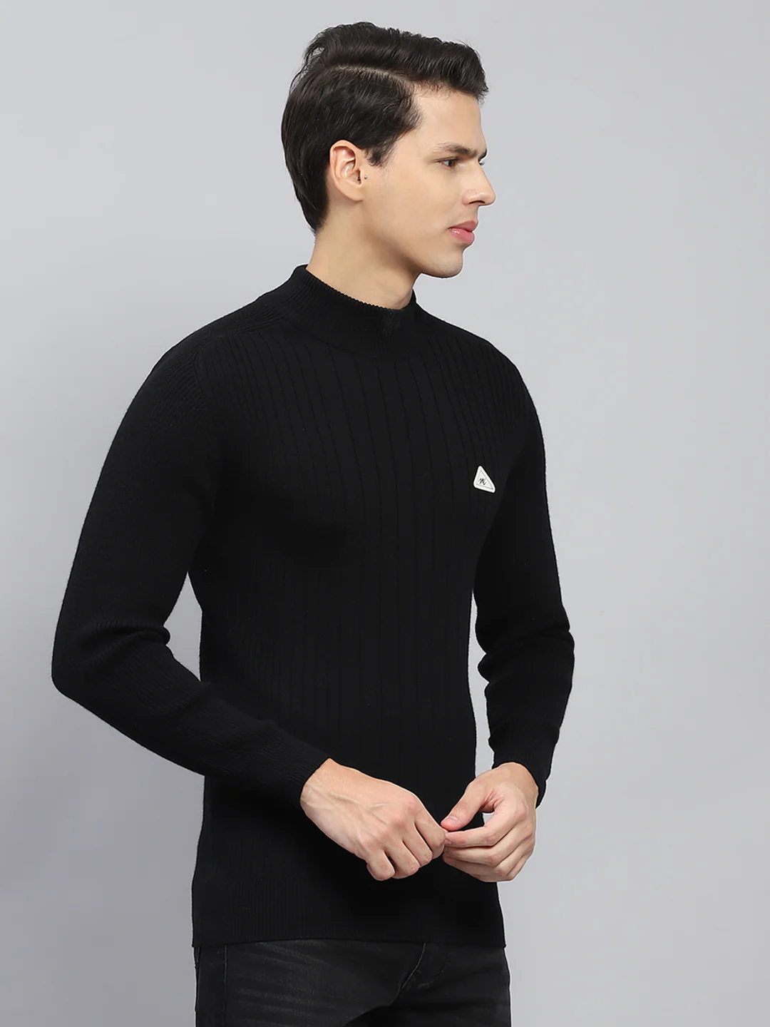 Men Black Solid High Neck Full Sleeve Pullover - Image 4