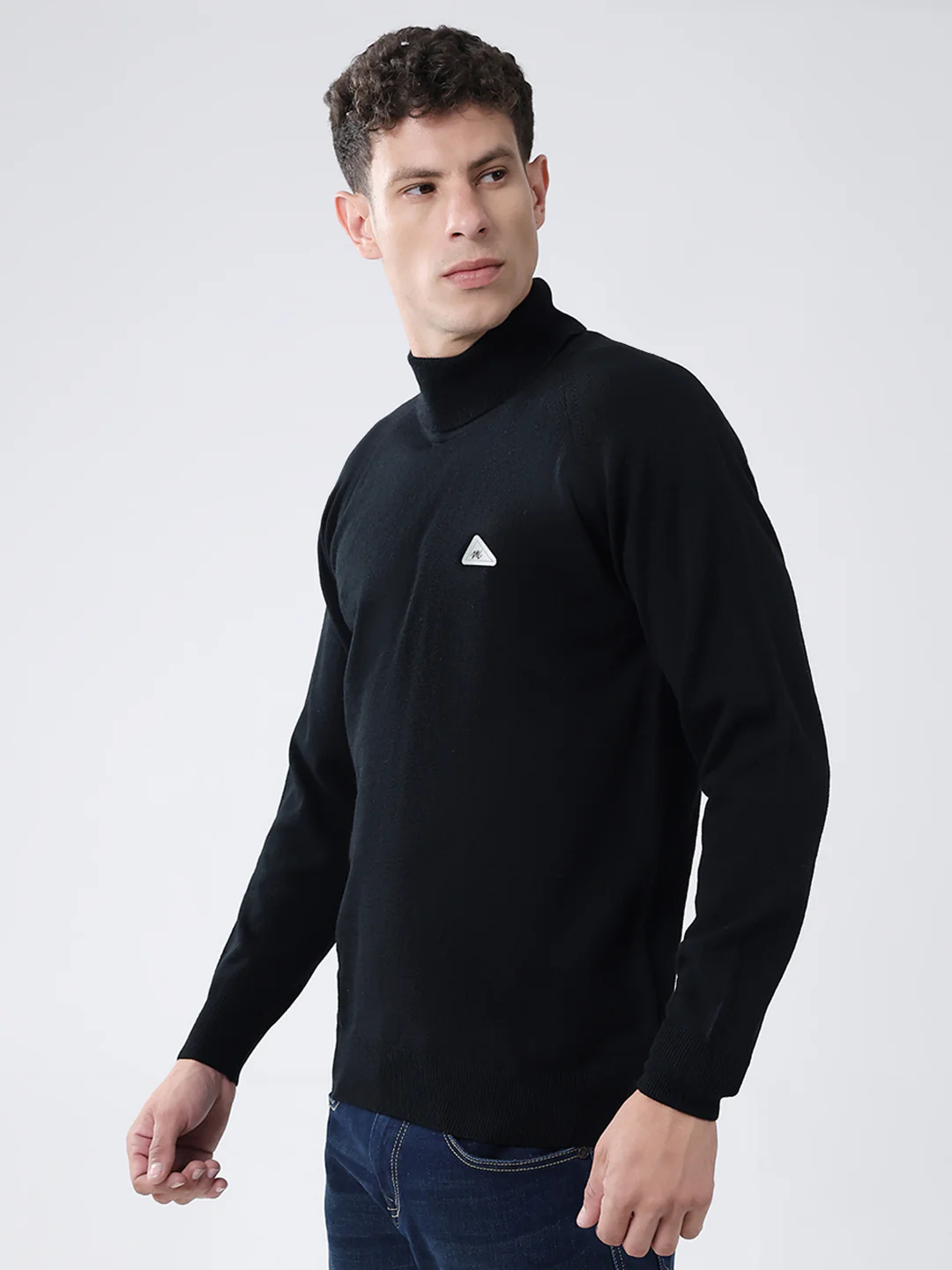 Men Black Solid High Neck Full Sleeve Pullover - Image 3