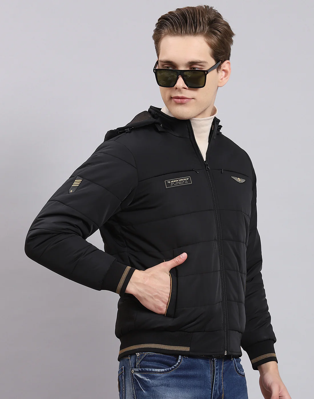 Men Black Solid Hooded Full Sleeve Jacket - Image 5