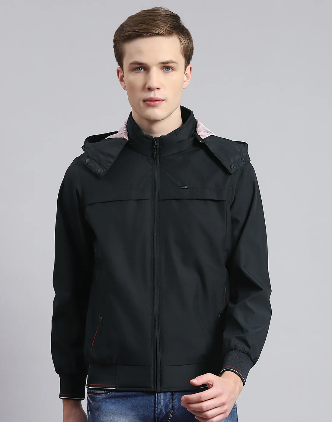 Men Black Solid Hooded Full Sleeve Jacket - Image 2