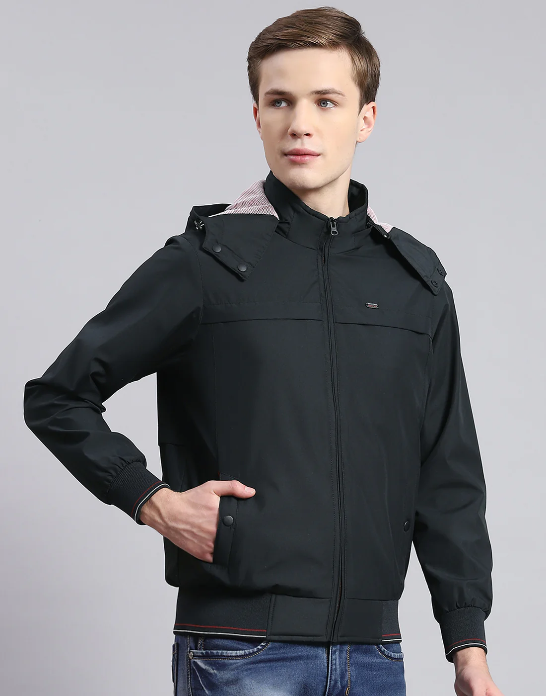 Men Black Solid Hooded Full Sleeve Jacket - Image 4