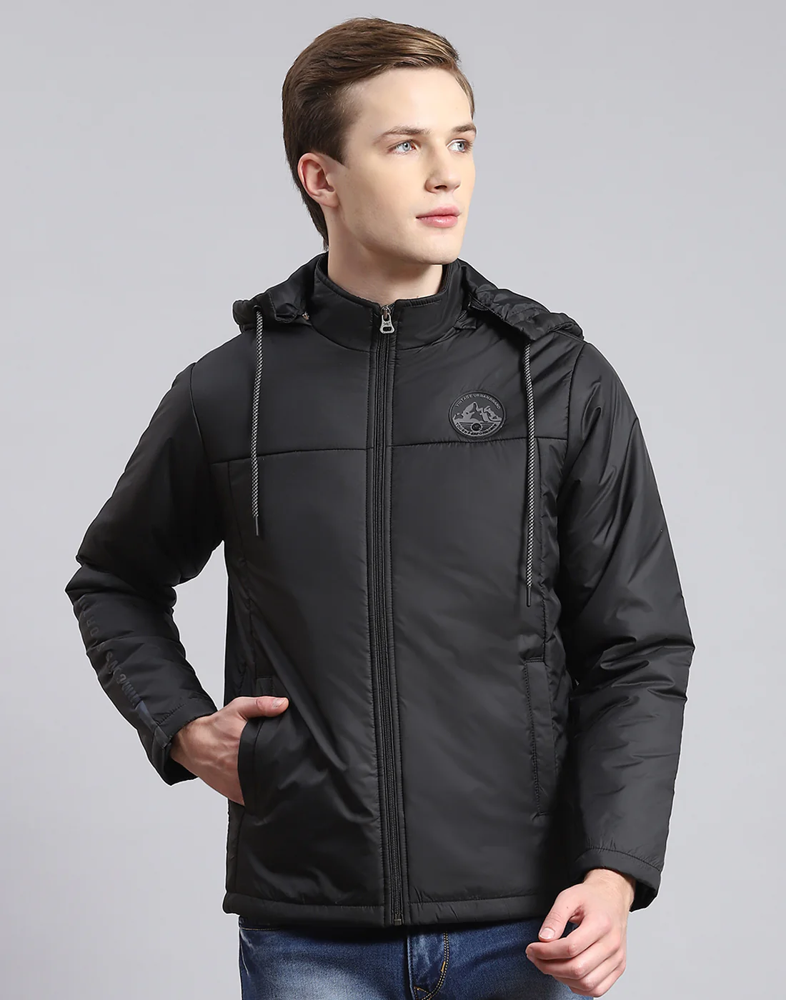 Men Black Solid Hooded Full Sleeve Jacket - Image 2