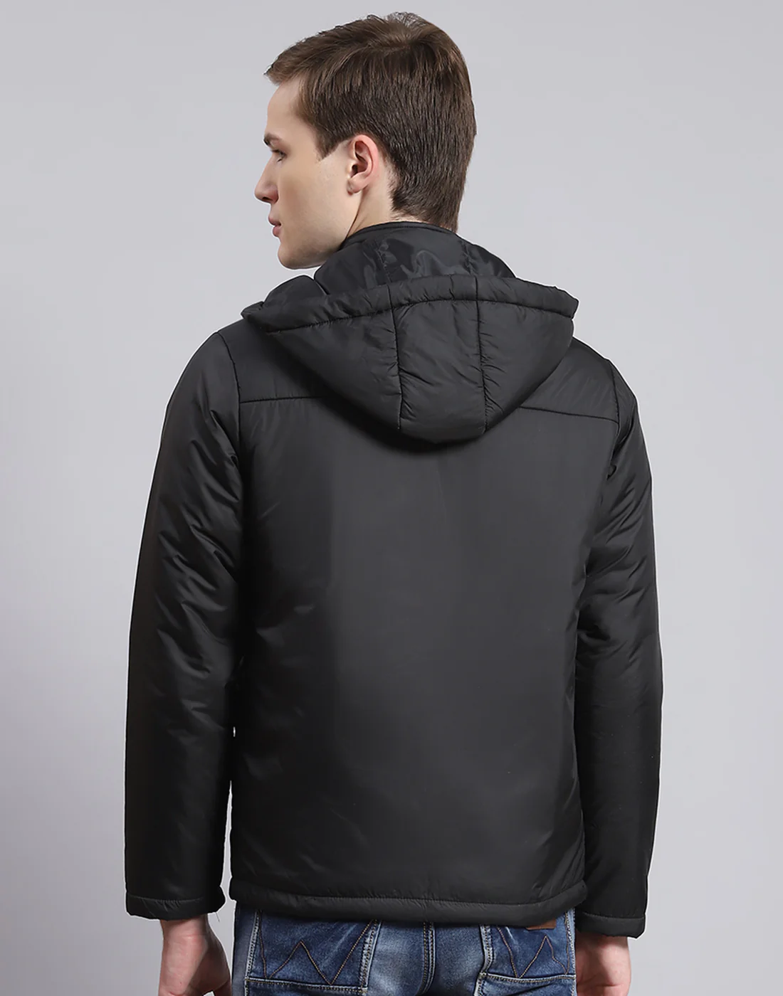 Men Black Solid Hooded Full Sleeve Jacket - Image 5