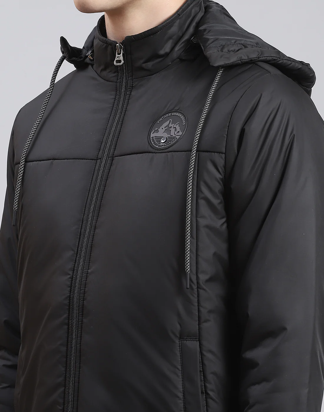 Men Black Solid Hooded Full Sleeve Jacket - Image 7