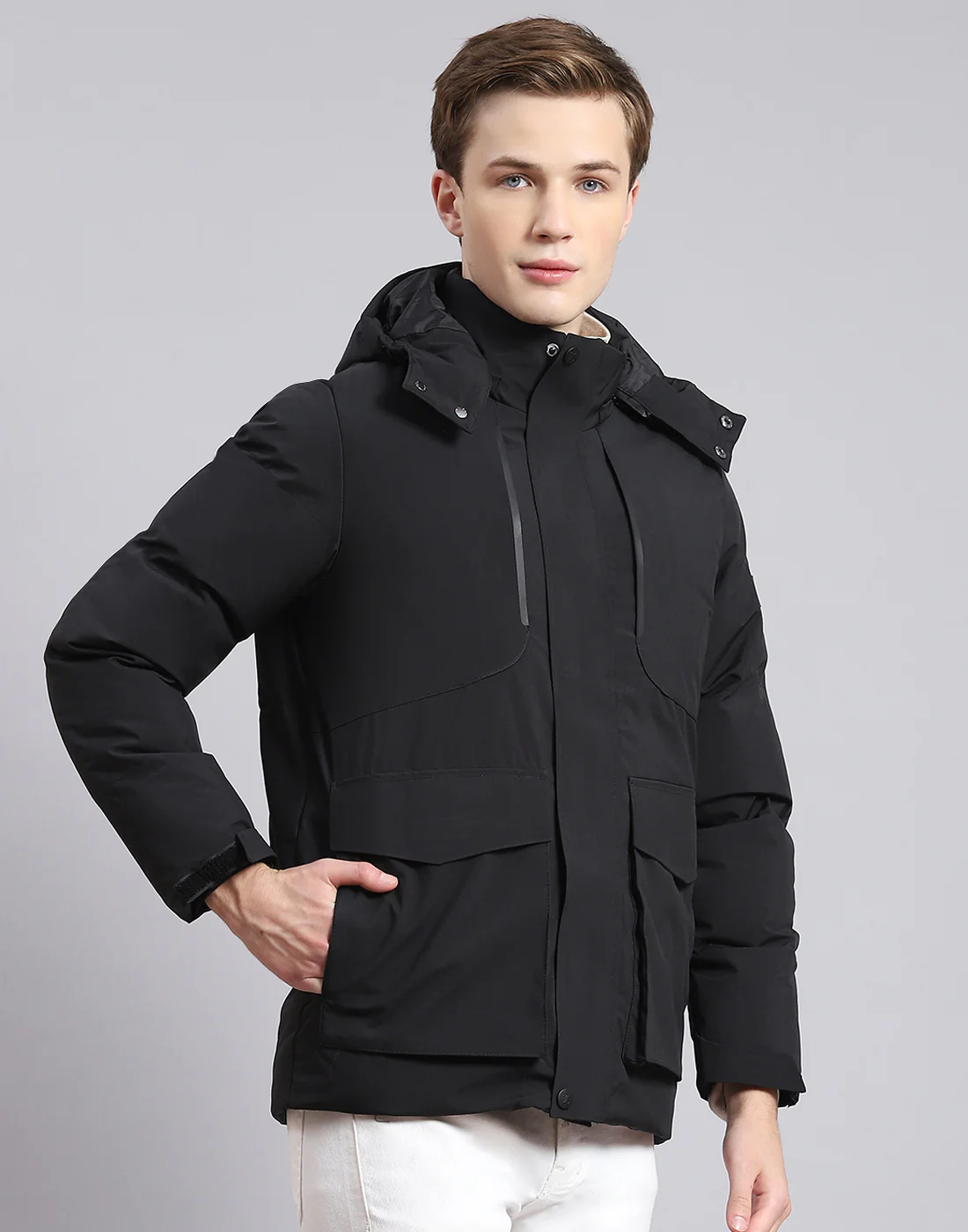 Men Black Solid Hooded Full Sleeve Jacket - Image 4