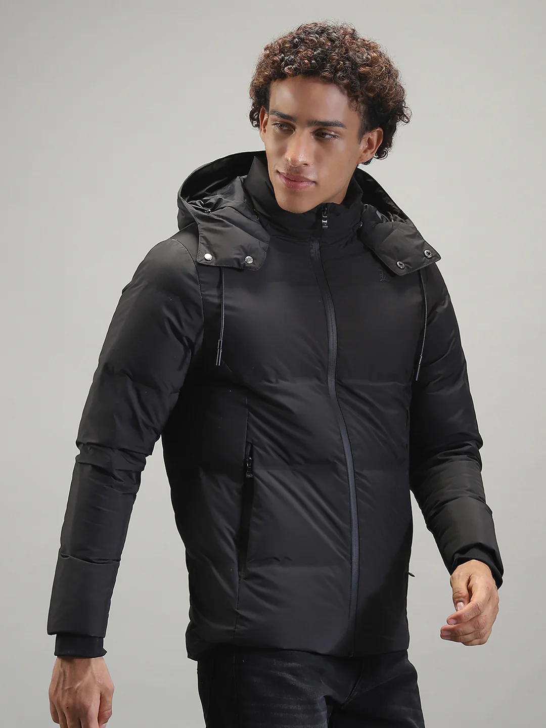 Men Black Solid Hooded Full Sleeve Jacket - Image 4