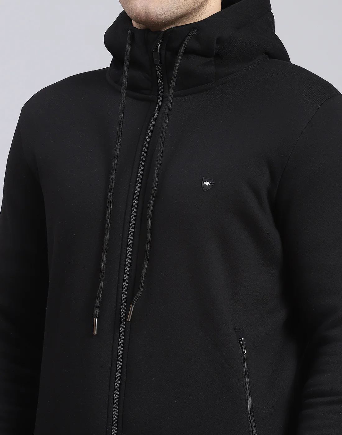Men Black Solid Hooded Full Sleeve Sweatshirt - Image 7