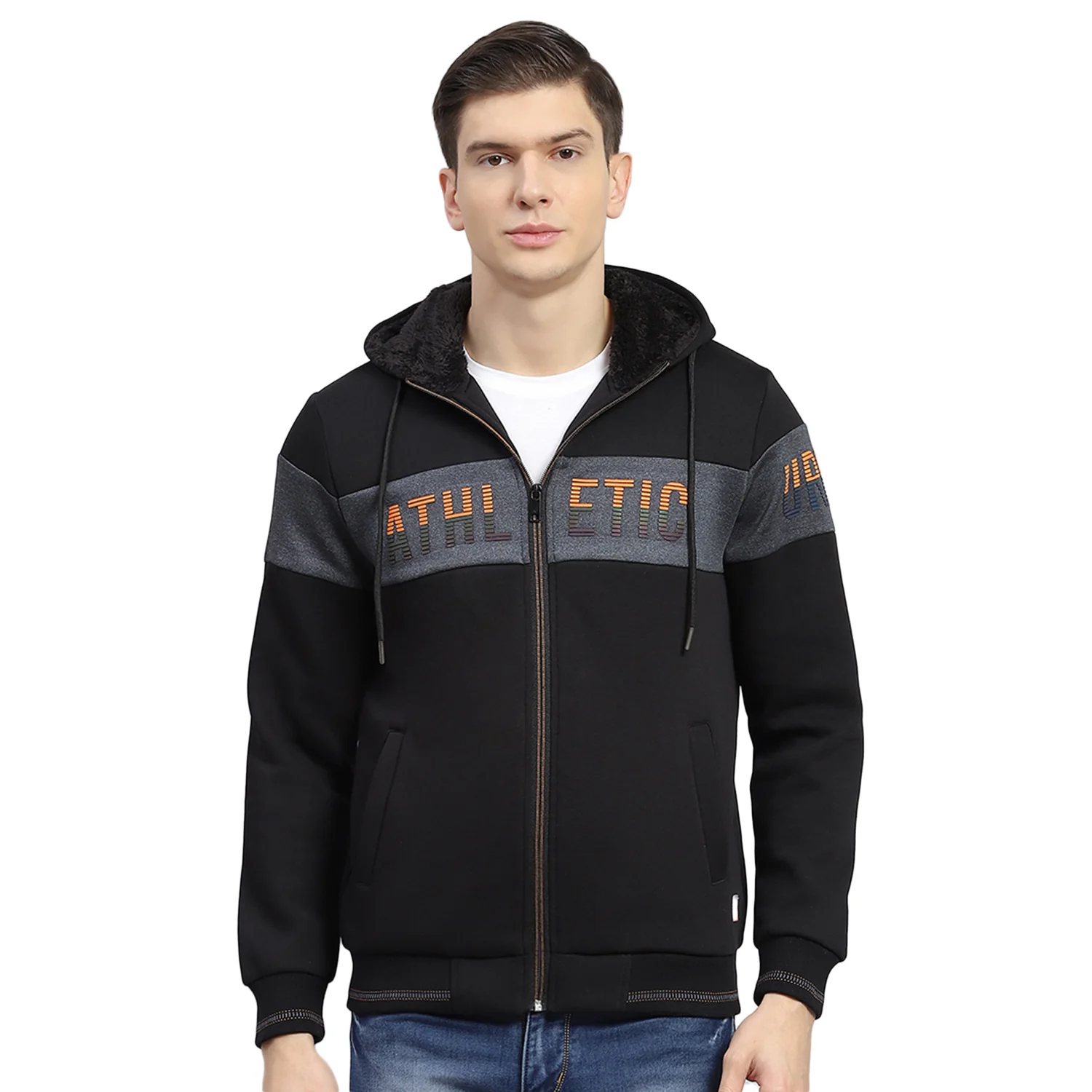 Men Black Solid Hooded Full Sleeve Sweatshirt - Image 5