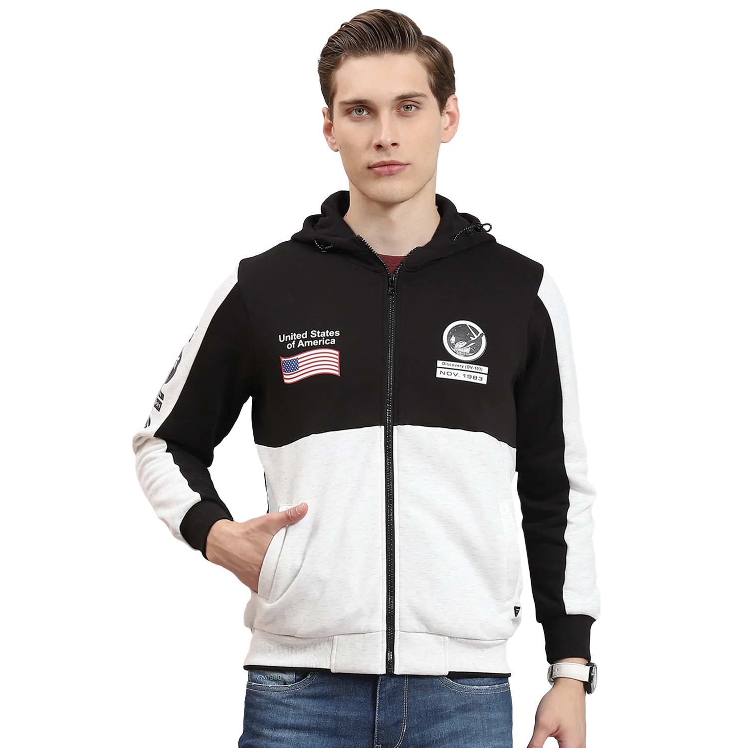 Men Black Solid Hooded Full Sleeve Sweatshirt - Image 5