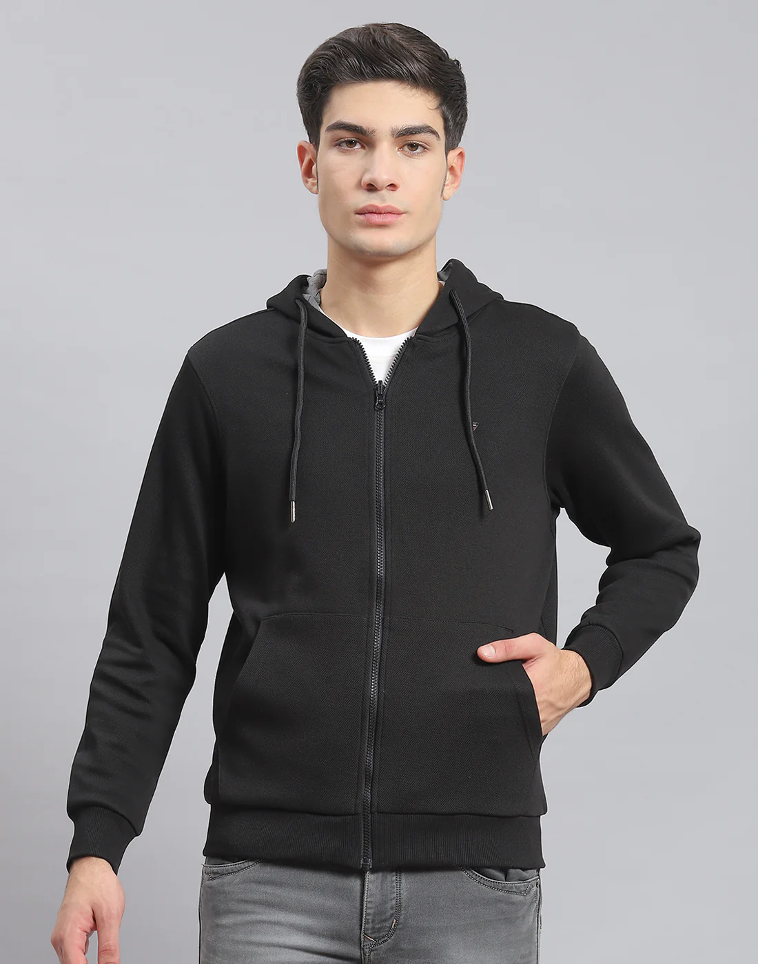 Men Black Solid Hooded Full Sleeve Reversible Sweatshirt - Image 2