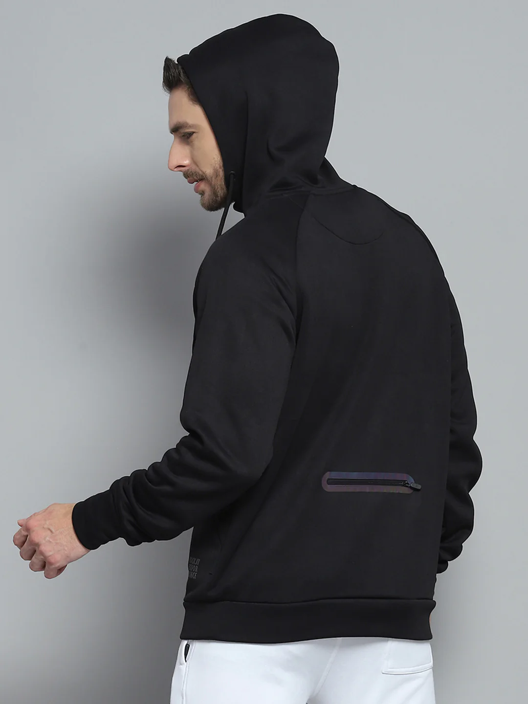 Rock.it Men Black Solid Hooded Full Sleeve Sweatshirt - Image 6