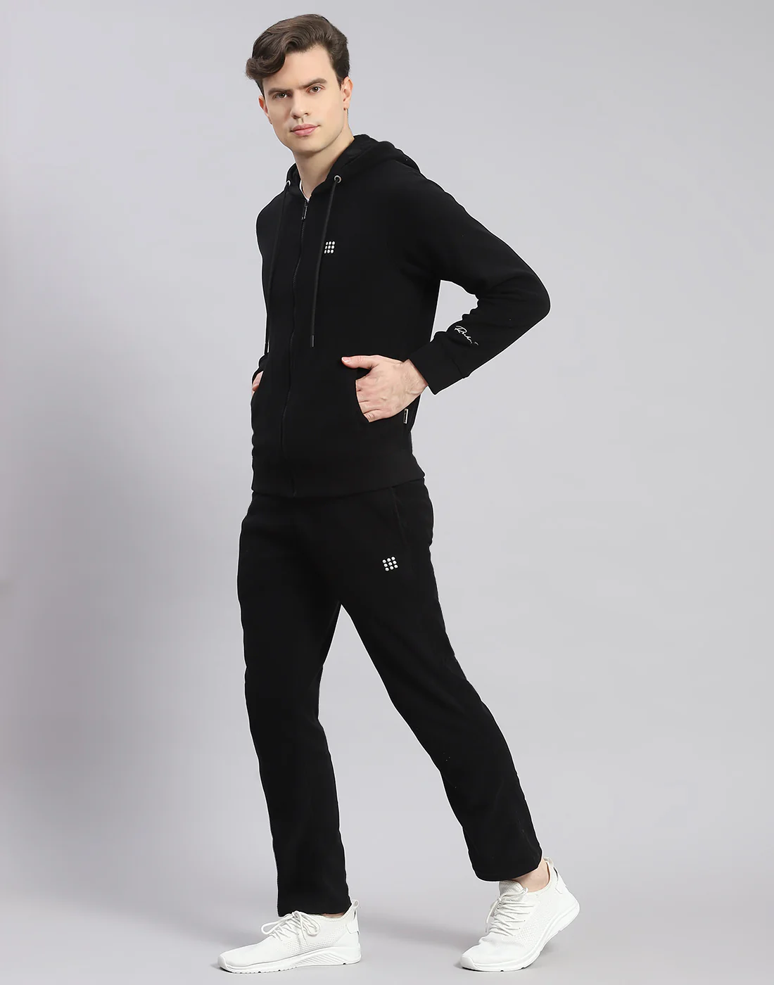 Rock.it Men Black Solid Hooded Full Sleeve Tracksuit - Image 3