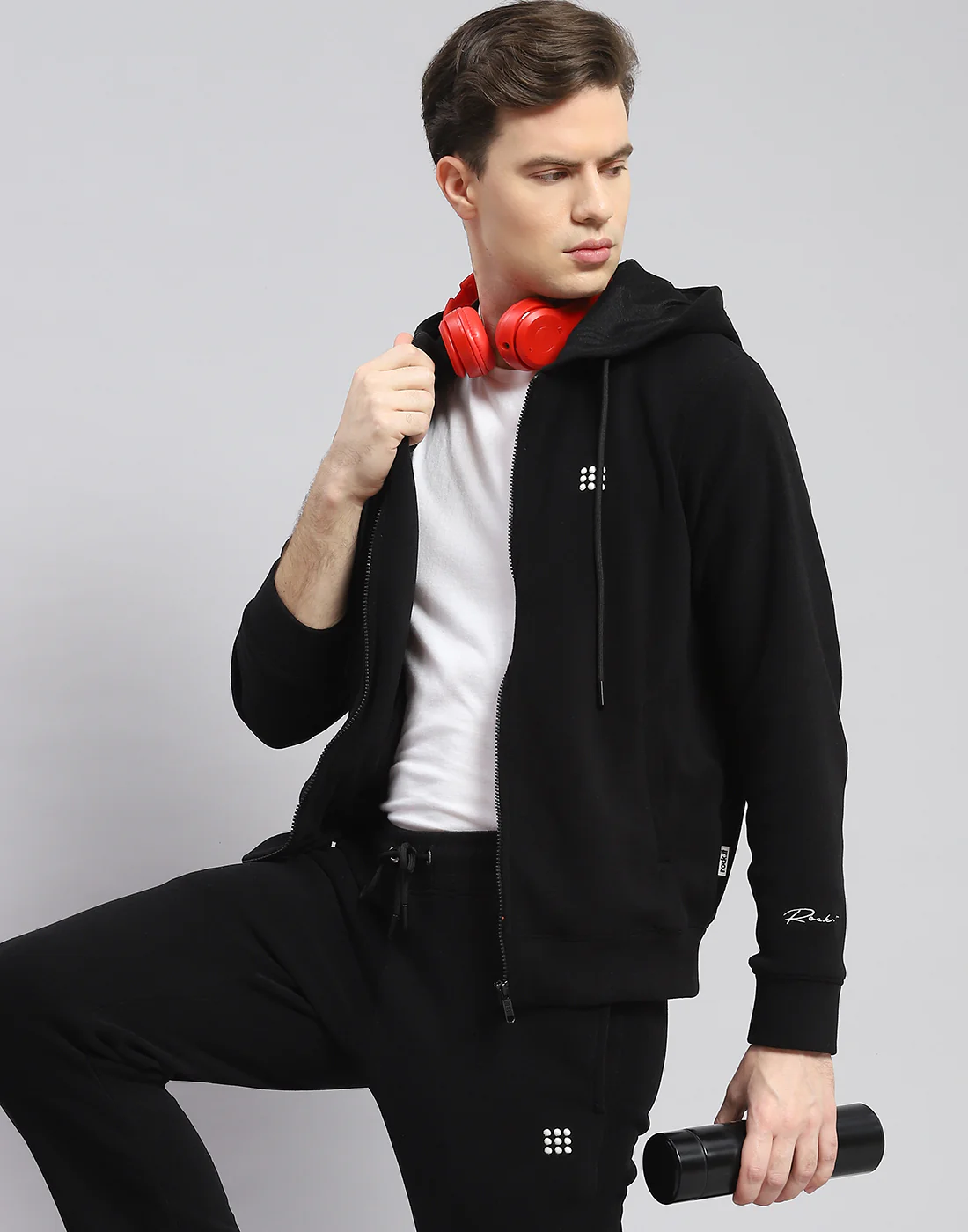 Rock.it Men Black Solid Hooded Full Sleeve Tracksuit - Image 6