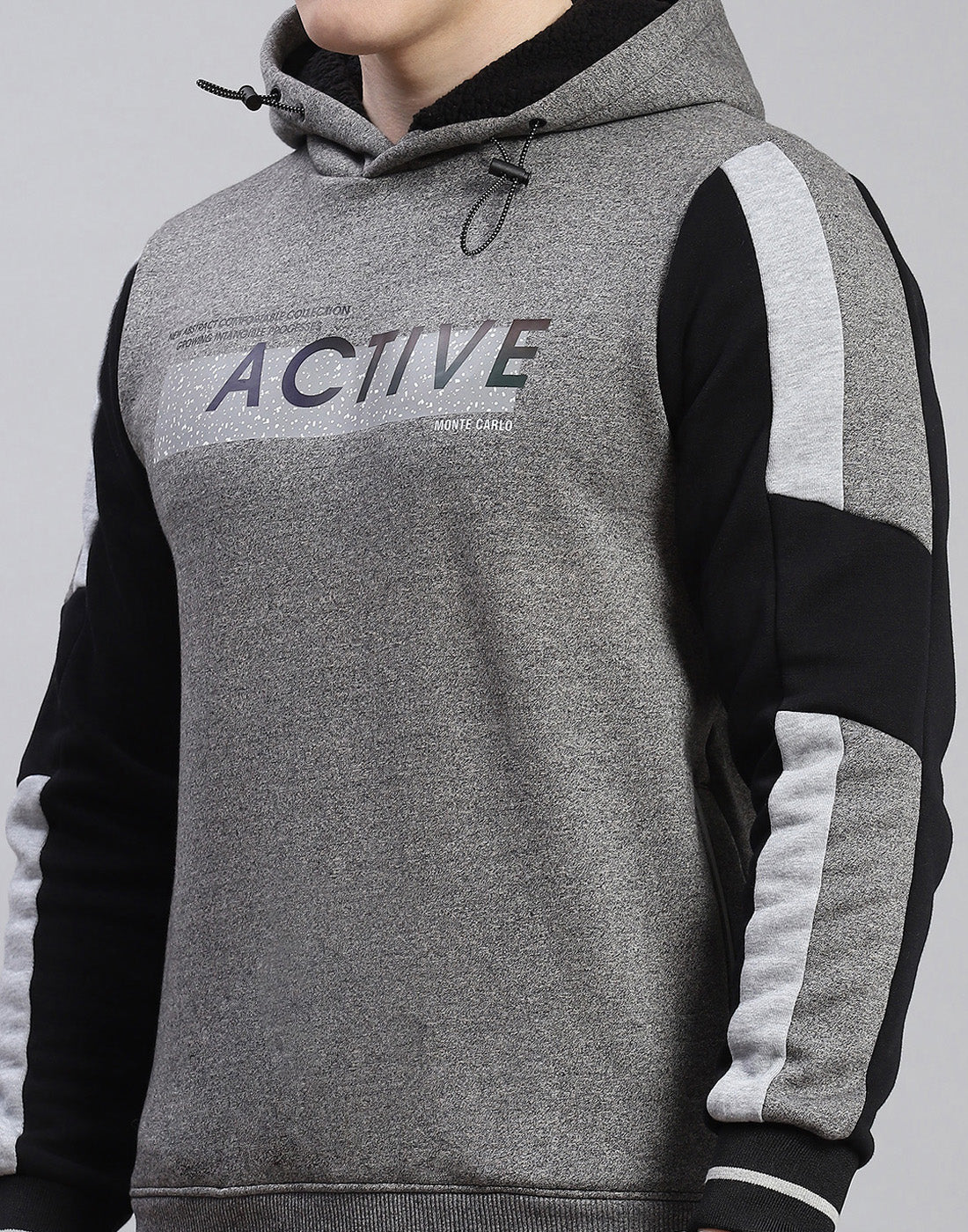 Men Grey & Black Solid Hooded Full Sleeve Tracksuit - Image 6