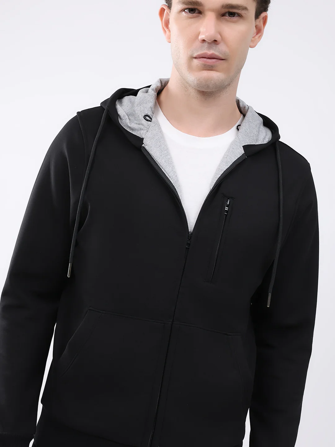 Men Black Solid Hooded Full Sleeve Winter Tracksuit - Image 6