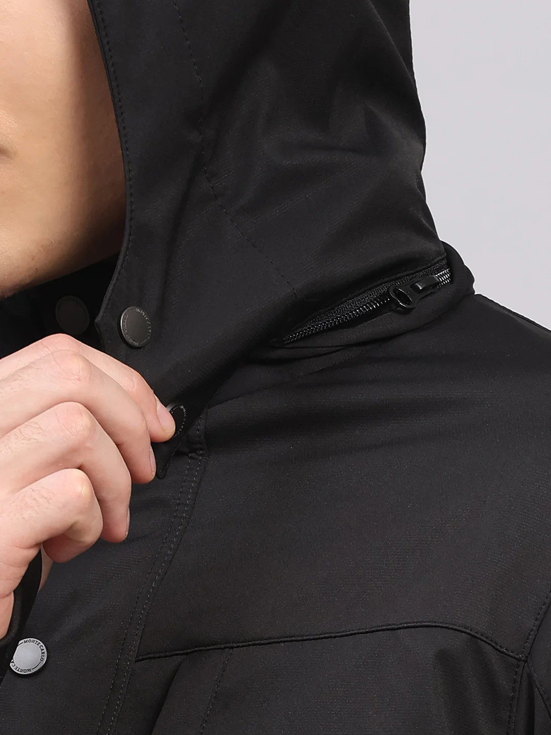 Men Black Solid Hooded Traveller Jacket With Night Visibility Reflective Strip - Image 7