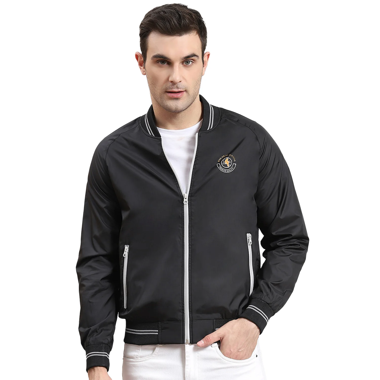 Men Black Solid Mandarin Collar Full Sleeve Jacket - Image 5