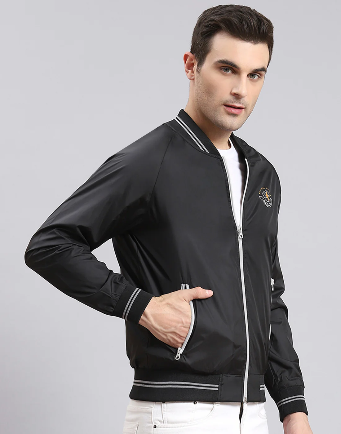 Men Black Solid Mandarin Collar Full Sleeve Jacket - Image 6