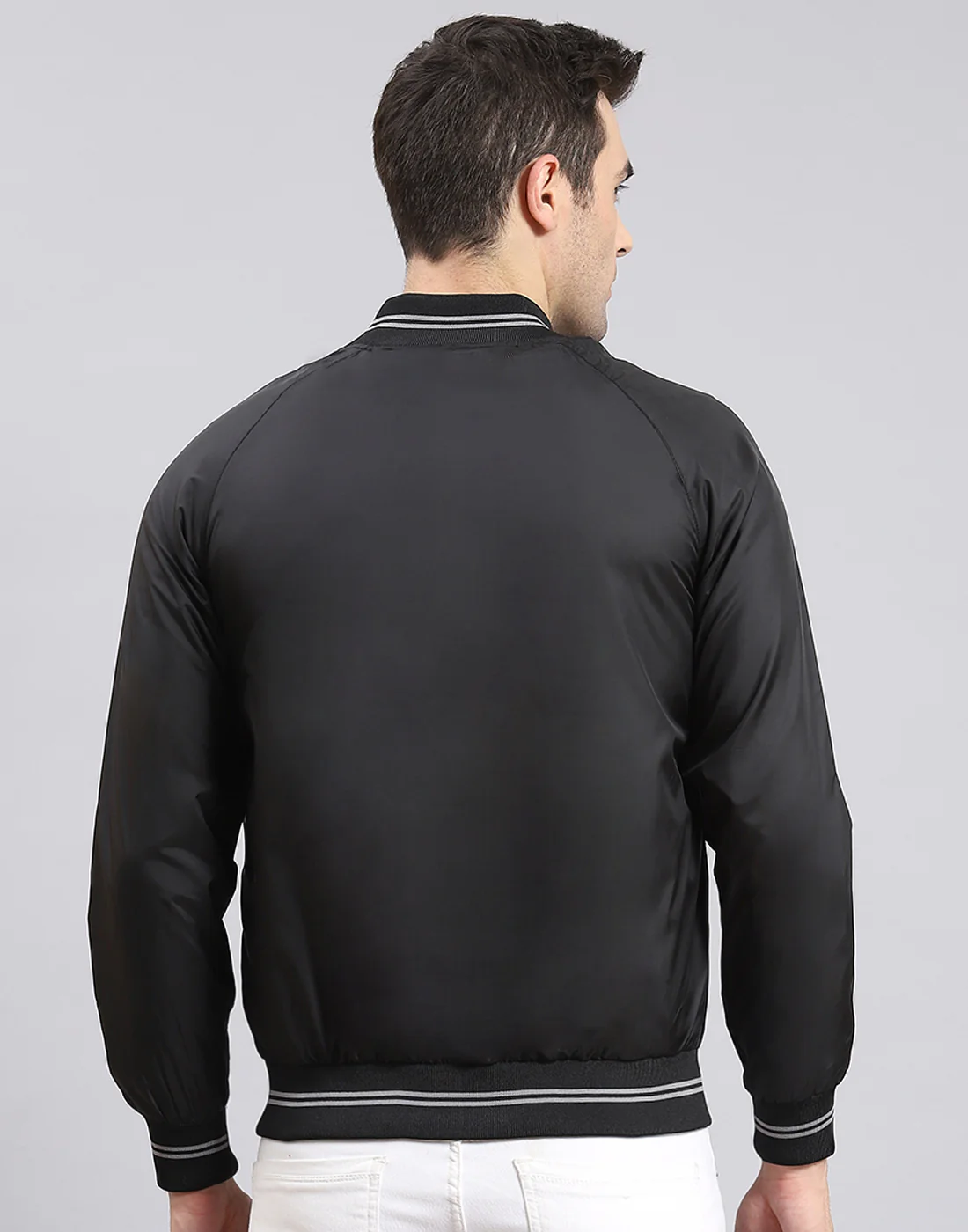 Men Black Solid Mandarin Collar Full Sleeve Jacket - Image 7