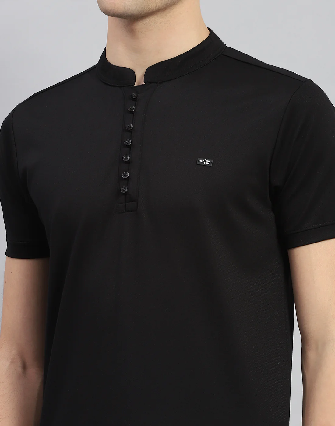 Men Black Solid  Mandarin Neck Half Sleeve T-Shirt - Image 6