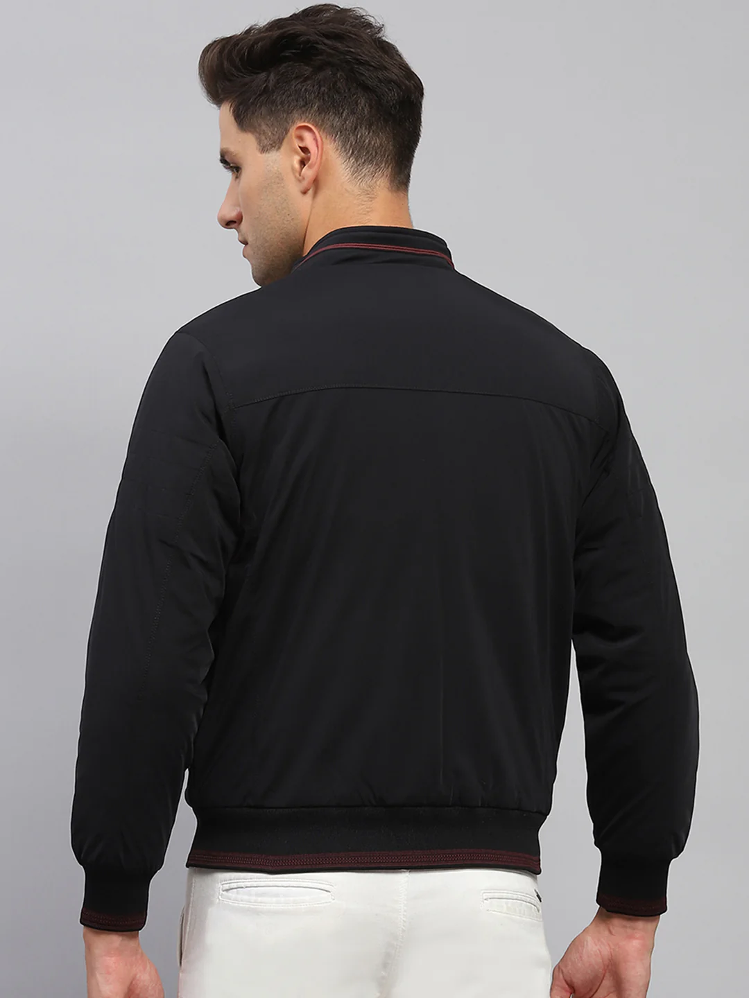 Men Black Solid Mock Neck Full Sleeve Jacket - Image 5