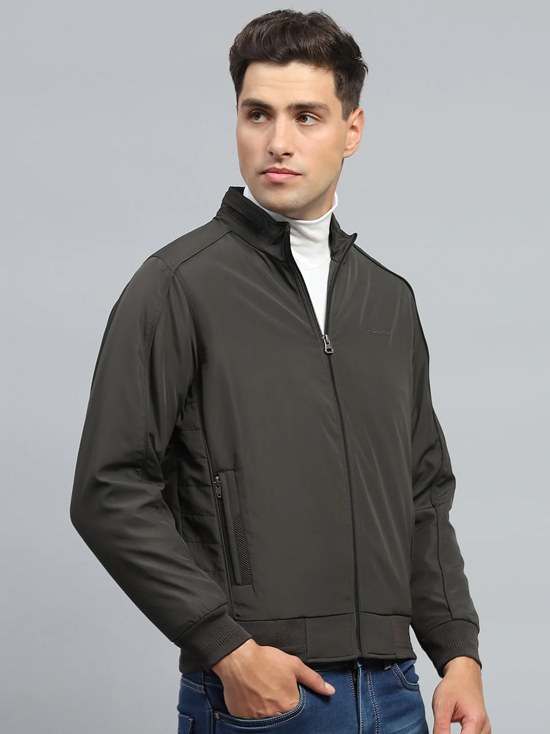 Men Black Solid Mock Neck Full Sleeve Jacket - Image 4