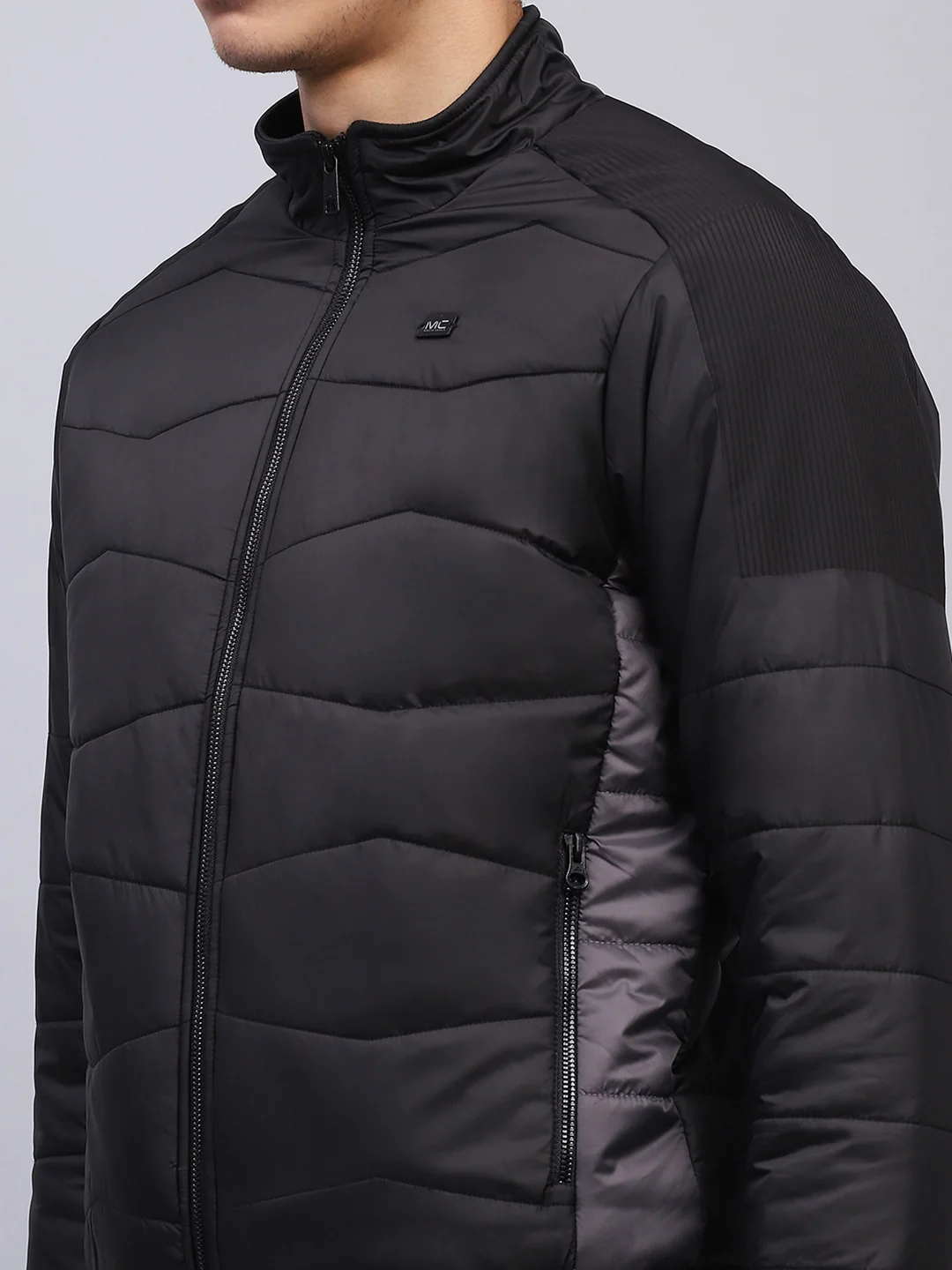 Men Black Solid Mock Neck Full Sleeve Jacket - Image 6