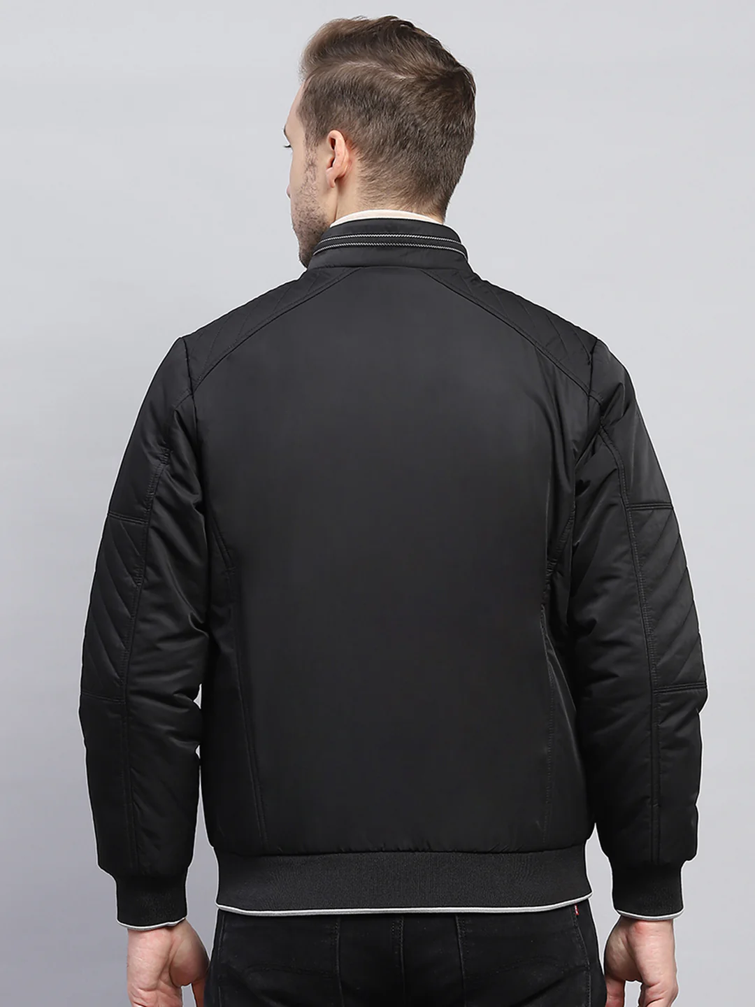 Men Black Solid Mock Neck Full Sleeve Jacket - Image 5