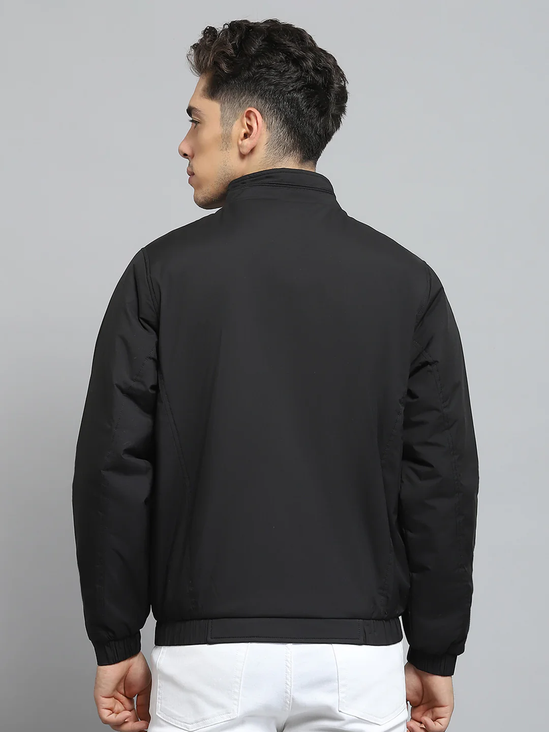 Men Black Solid Mock Neck Full Sleeve Jacket - Image 5
