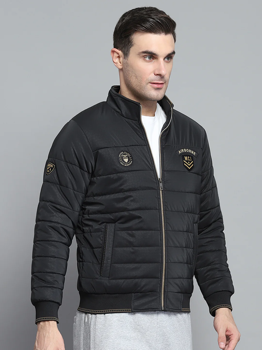 Men Black Solid Mock Neck Full Sleeve Jacket - Image 4
