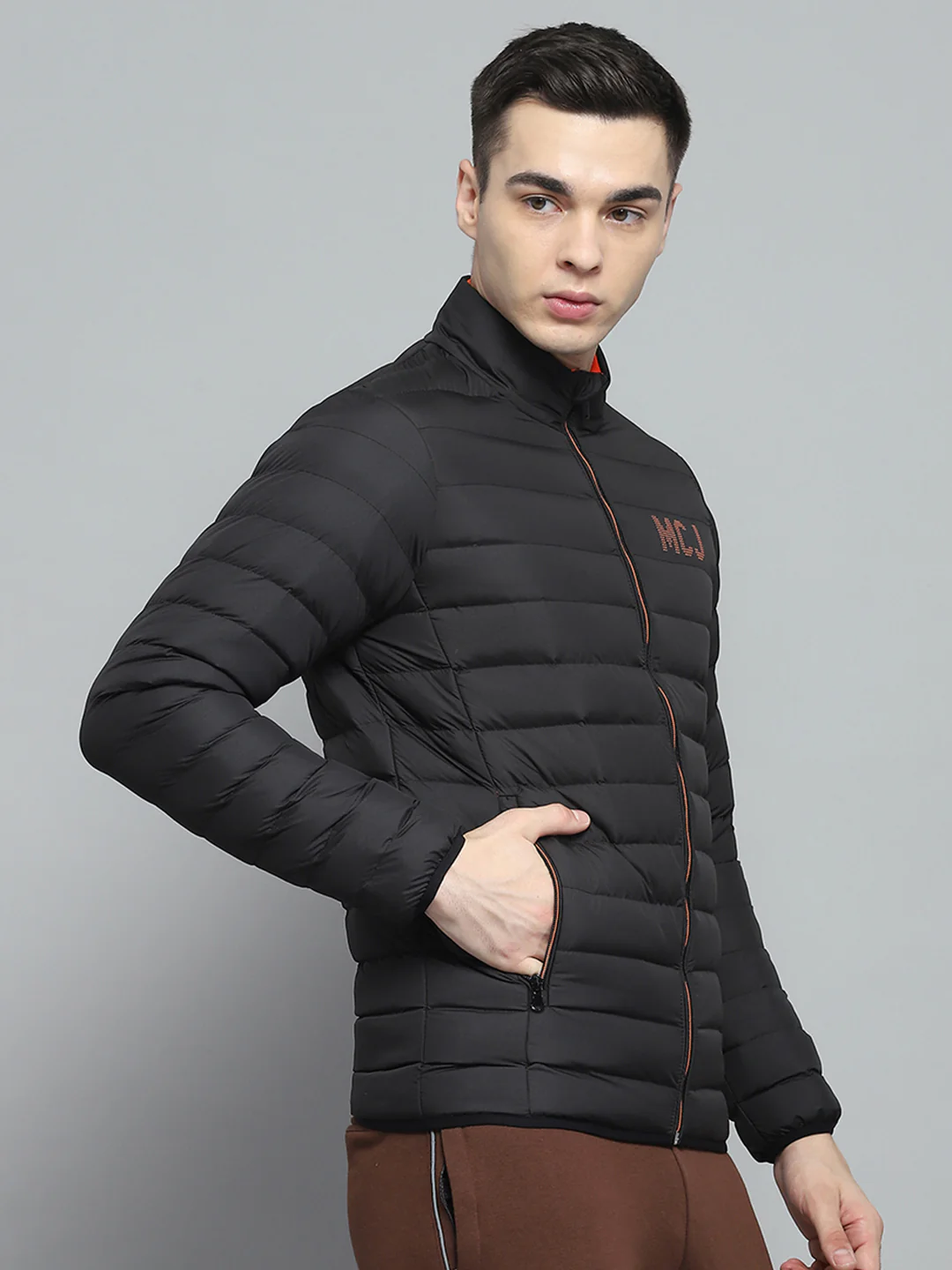 Men Black Solid Mock Neck Full Sleeve Jacket - Image 4