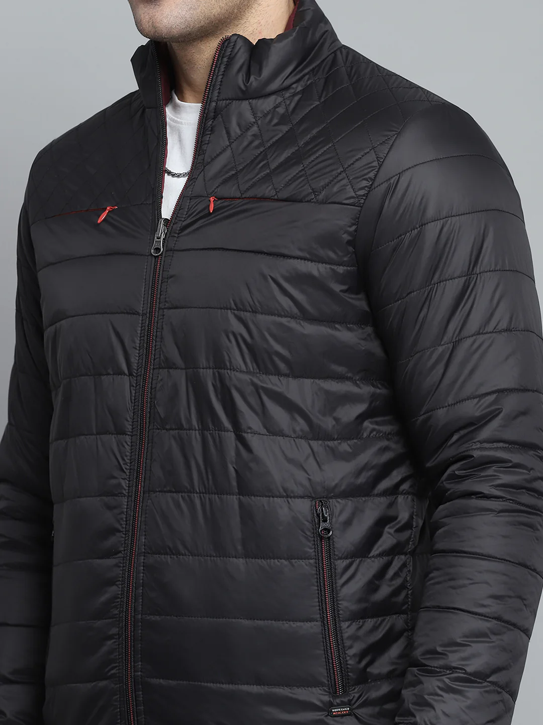 Men Black Solid Mock Neck Full Sleeve Jacket - Image 13