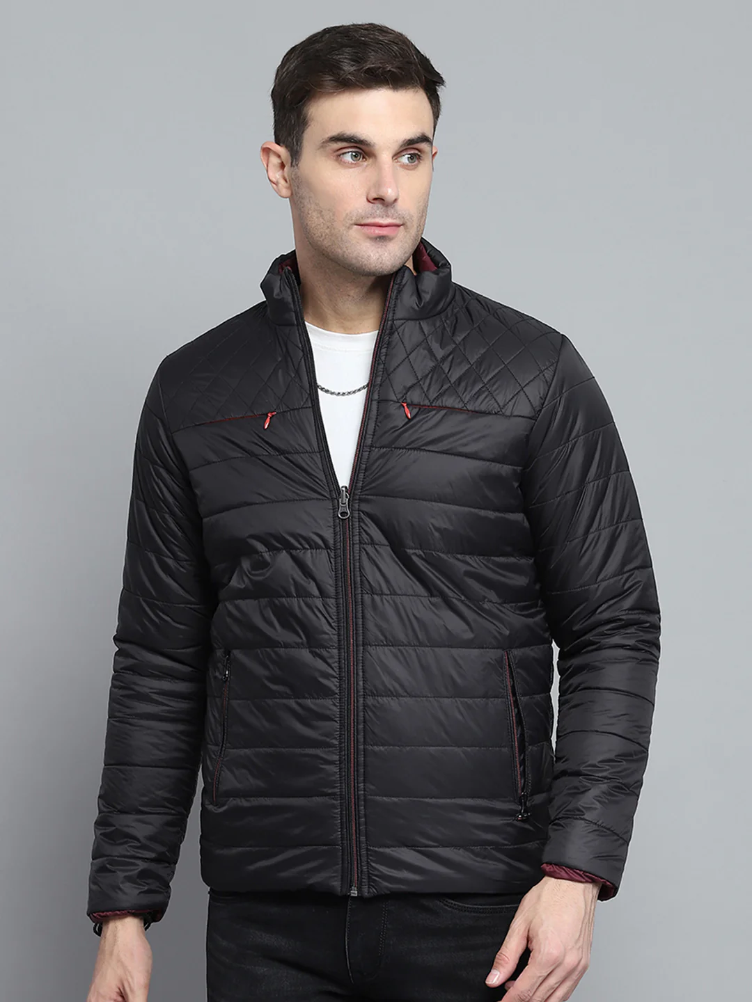 Men Black Solid Mock Neck Full Sleeve Jacket - Image 4