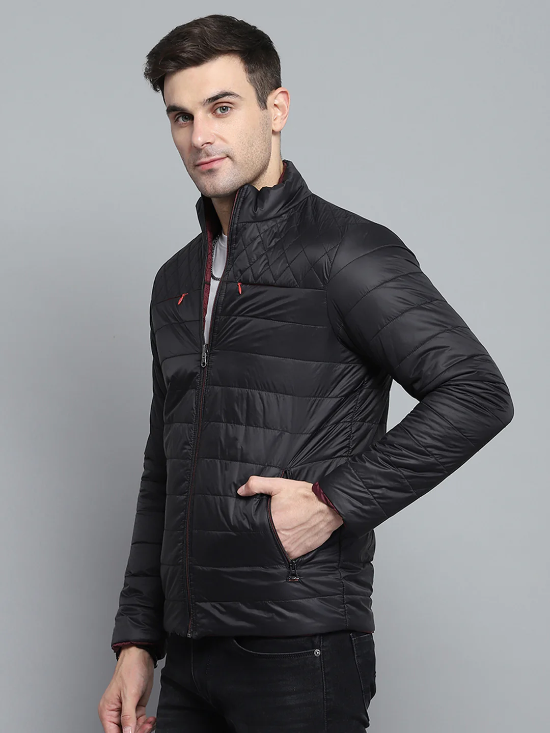 Men Black Solid Mock Neck Full Sleeve Jacket - Image 7