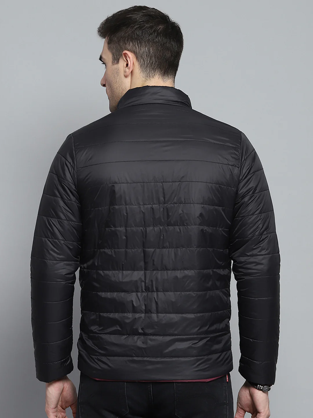Men Black Solid Mock Neck Full Sleeve Jacket - Image 9