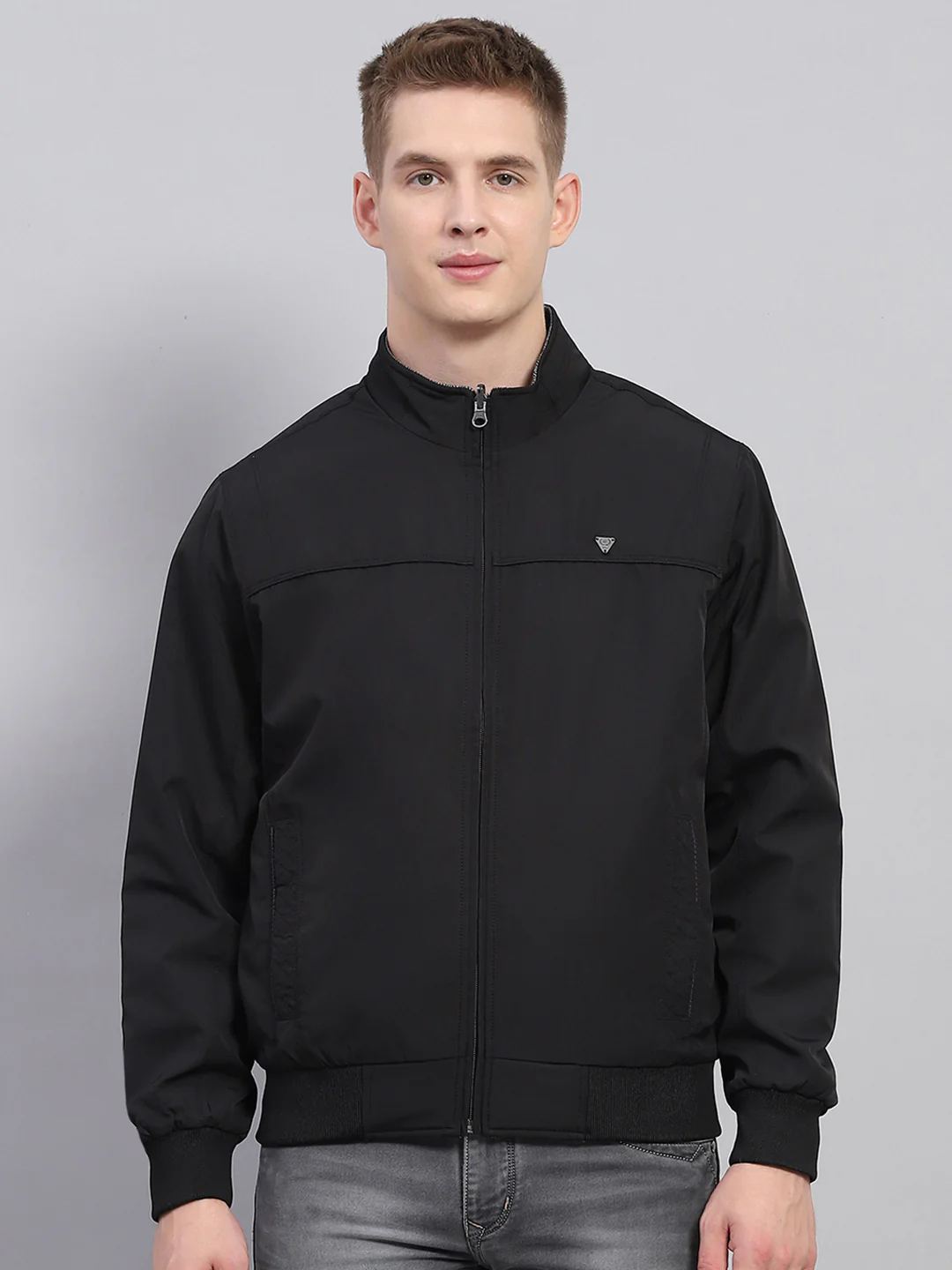 Men Black Solid Mock Neck Full Sleeve Jacket - Image 4