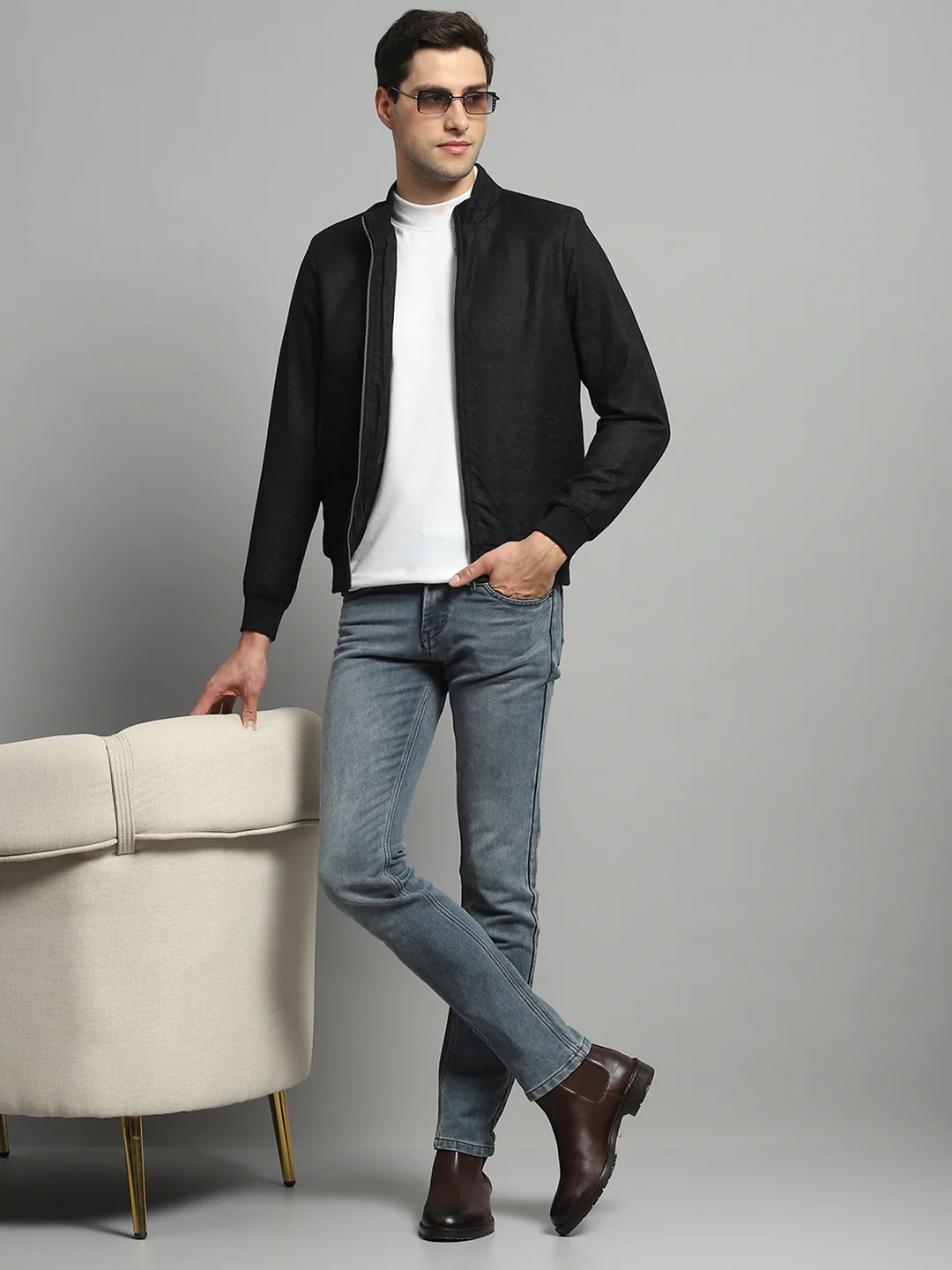 Luxuria Men Black Solid Mock Neck Full Sleeve Jacket - Image 2