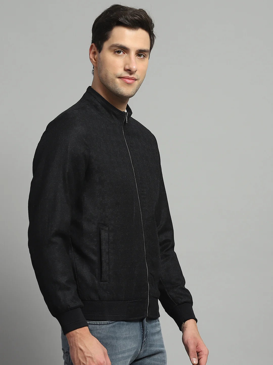 Luxuria Men Black Solid Mock Neck Full Sleeve Jacket - Image 4