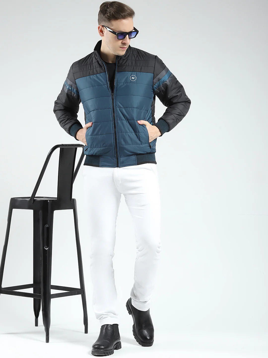 Men Black Solid Mock Neck Full Sleeve Jacket - Image 2