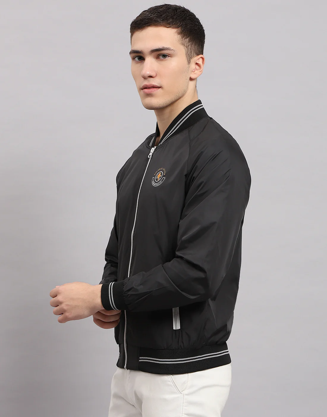 Men Black Solid Mock Neck Full Sleeve Jacket - Image 3
