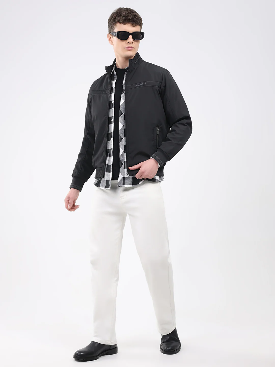 Men Black Solid Mock Neck Full Sleeve Jacket - Image 2