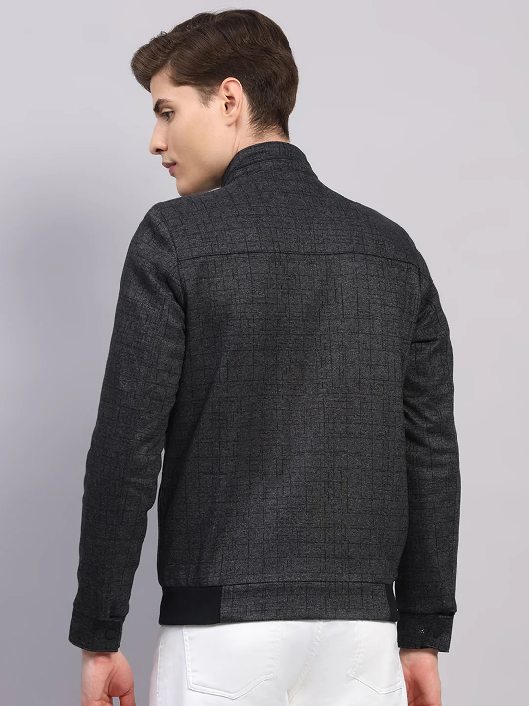 Men Black Solid Mock Neck Full Sleeve Jacket - Image 5