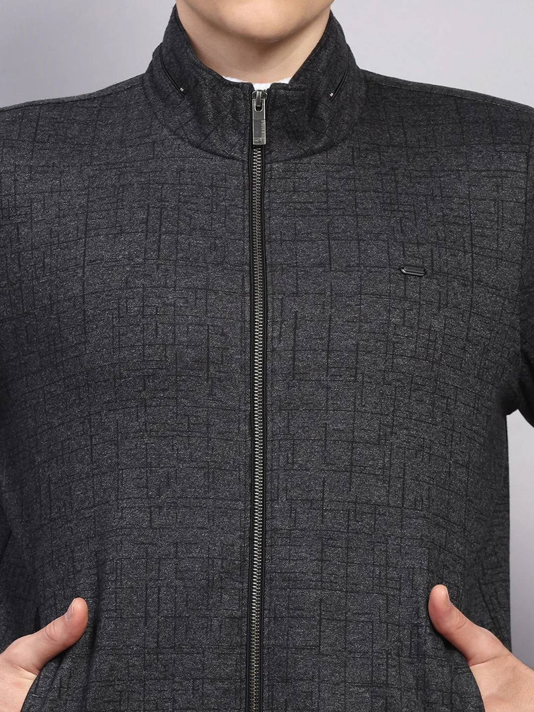 Men Black Solid Mock Neck Full Sleeve Jacket - Image 6