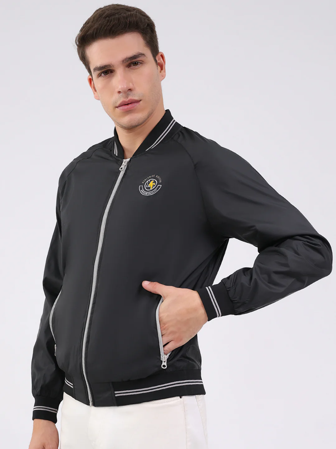 Men Black Solid Mock Neck Full Sleeve Jacket - Image 3