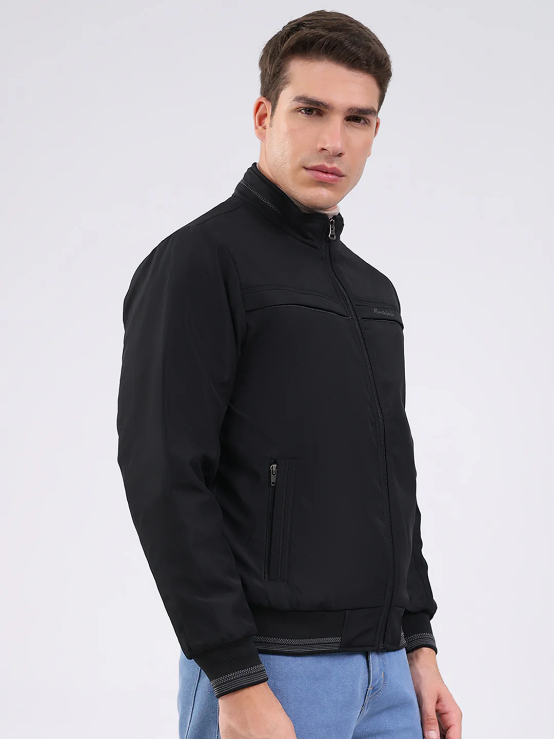Men Black Solid Mock Neck Full Sleeve Jacket - Image 4