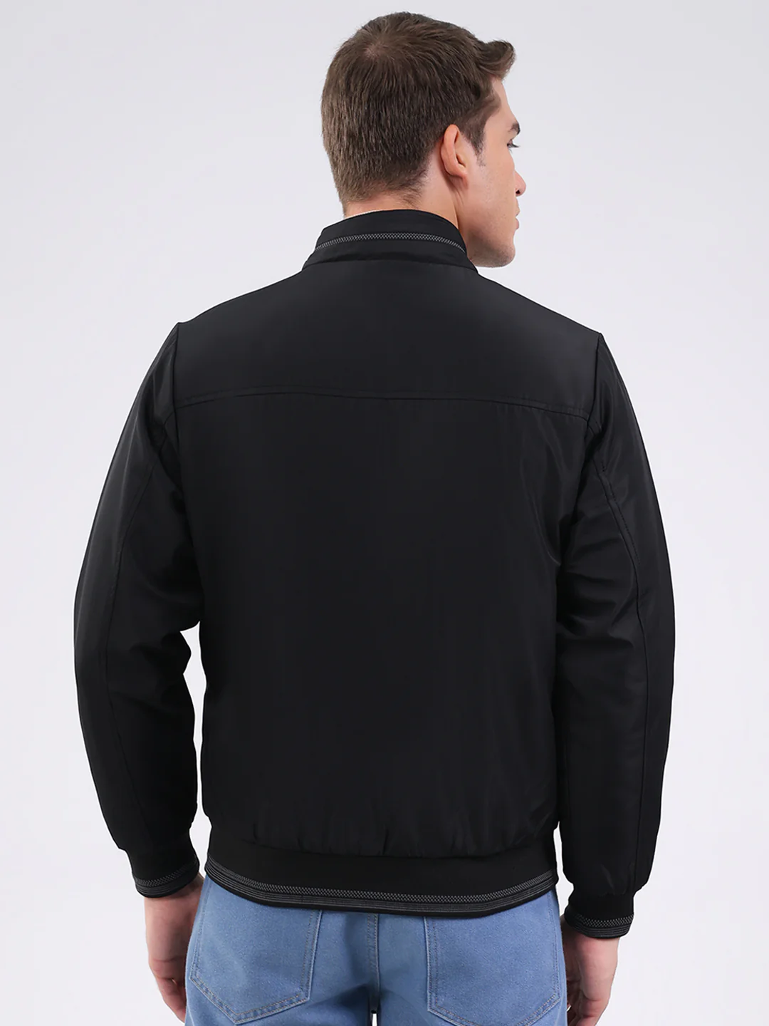 Men Black Solid Mock Neck Full Sleeve Jacket - Image 5